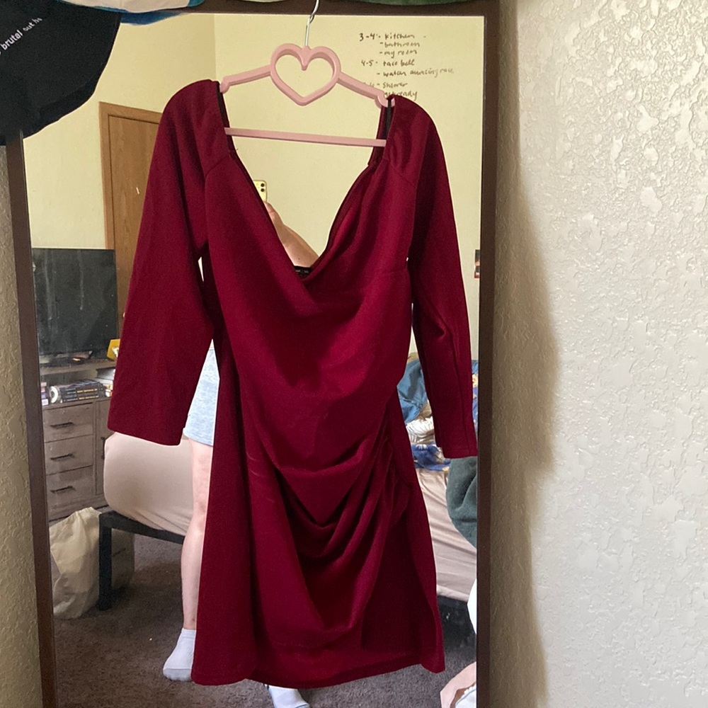 Dark Red Off the Shoulder Long Sleeve Short Dress